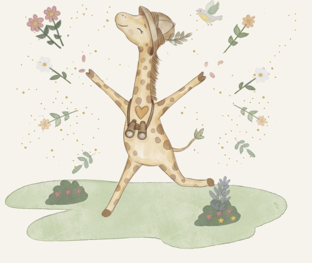 Gigi with her arms open among flowers